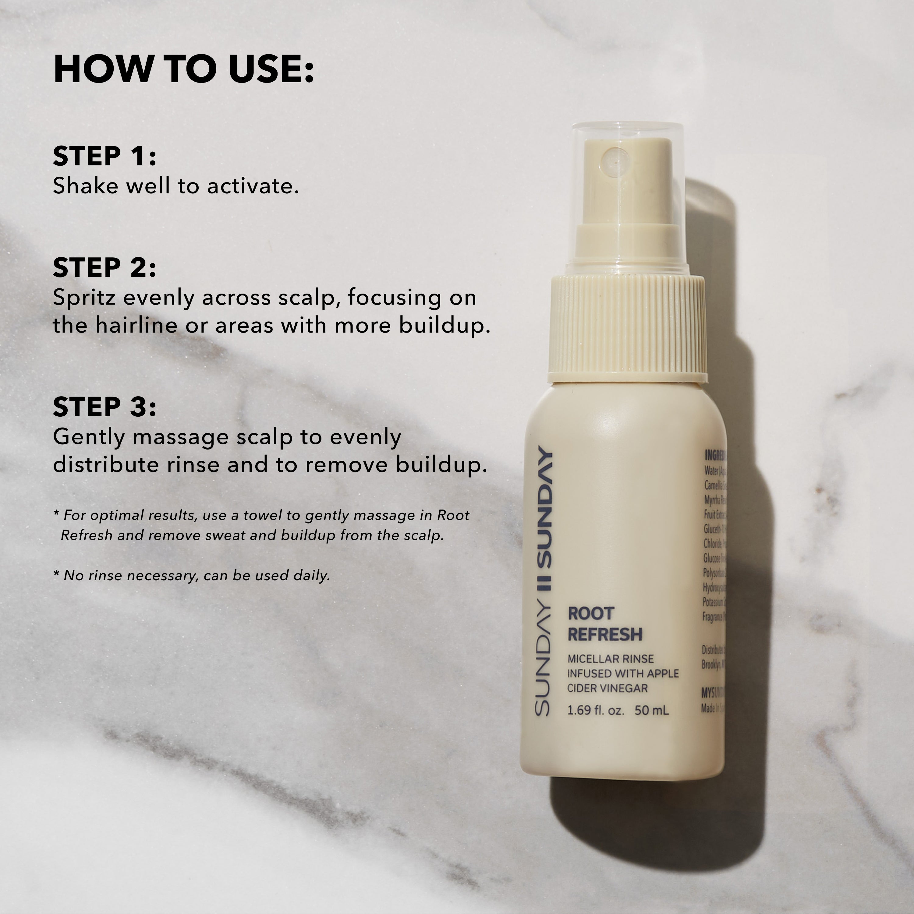 Travel Root Refresh Micellar Rinse Dry Shampoo Alternative Infused with Apple Cider Vinegar